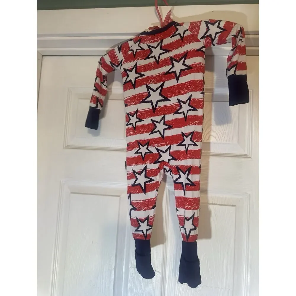 Millie and Roo bamboo Patriotic Red White Blue Stars Pajama sleeper 6-12 mo - Picture 2 of 3